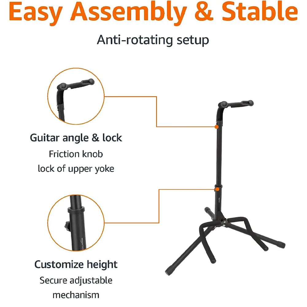Portable Universal Guitar Stand - Collapsible Single Stand with Safety Lock for Travel - Compact Tripod Design