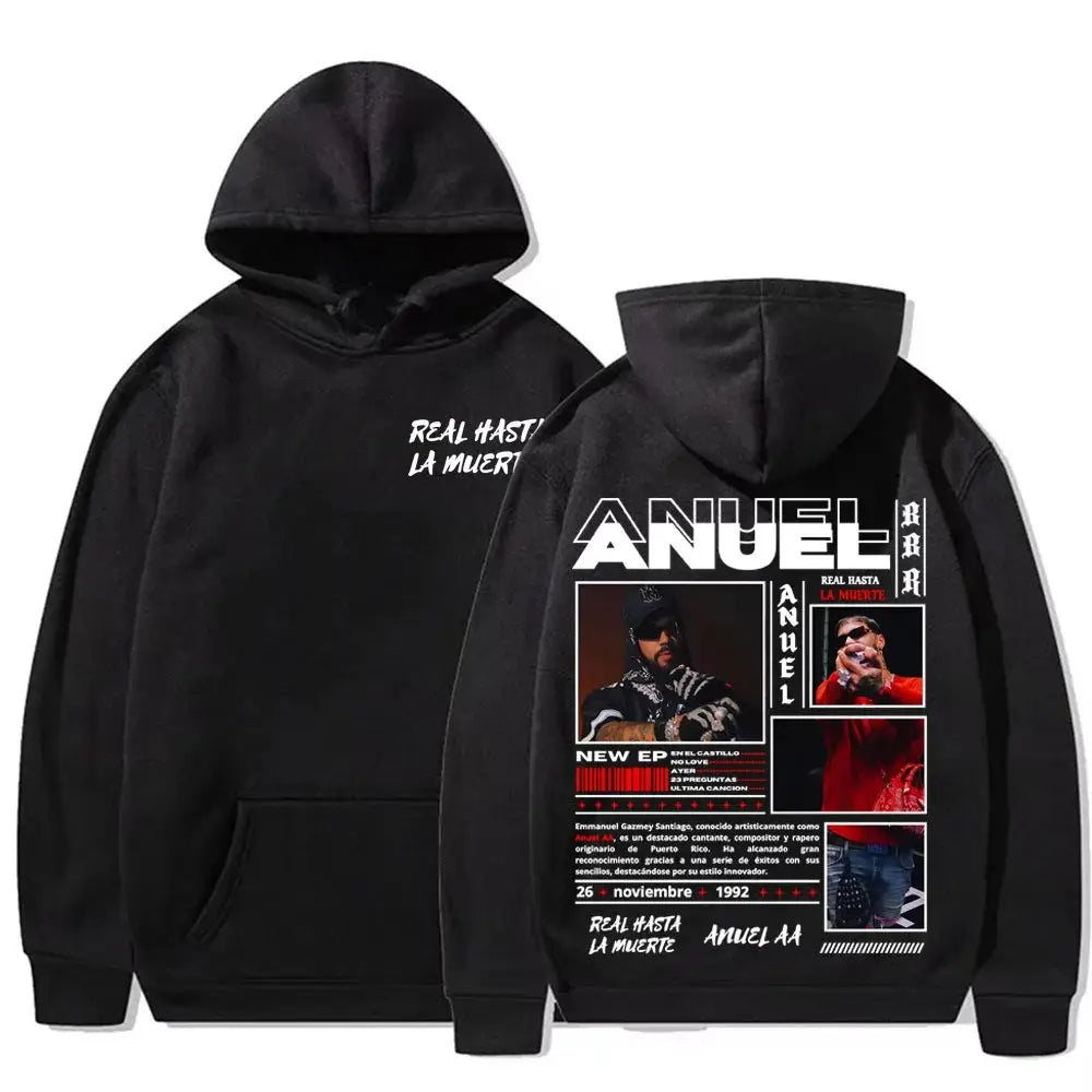 Rapper Anuel AA Real Hasta La Muerte pattern printed hoodie Autumn/winter new men’s fashionable hip-hop casual hoodie