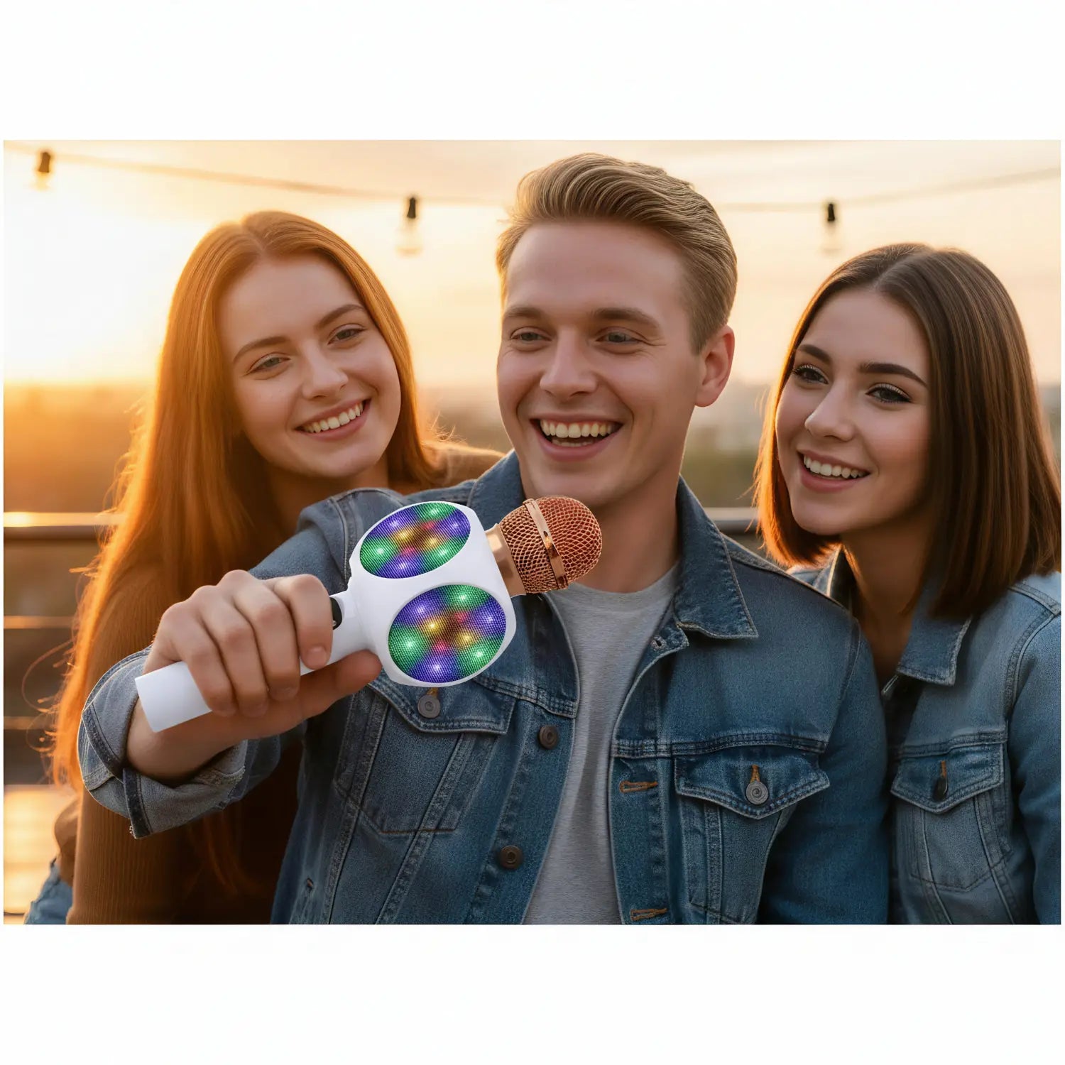 Bluetooth Karaoke Microphone Portable Speaker Wireless Mic with Magic Voice Changer LED Lights TF/USB Playback for Home KTV