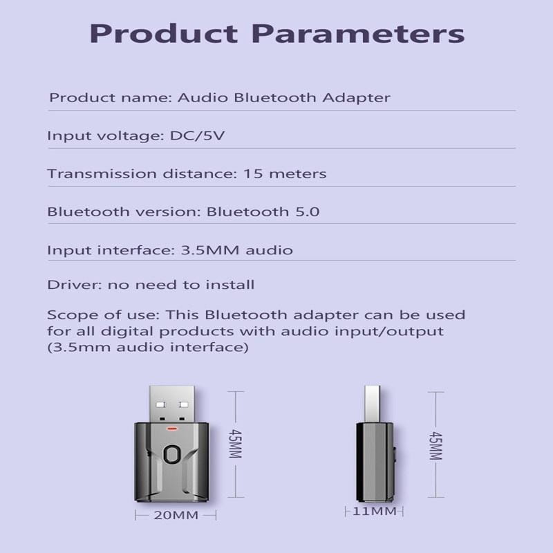 5.0 Bluetooth Adapter Music Audio for PC TV Car Hands-free 3.5mm AUX Adapter USB Wireless Bluetooth Transmitter Receiver