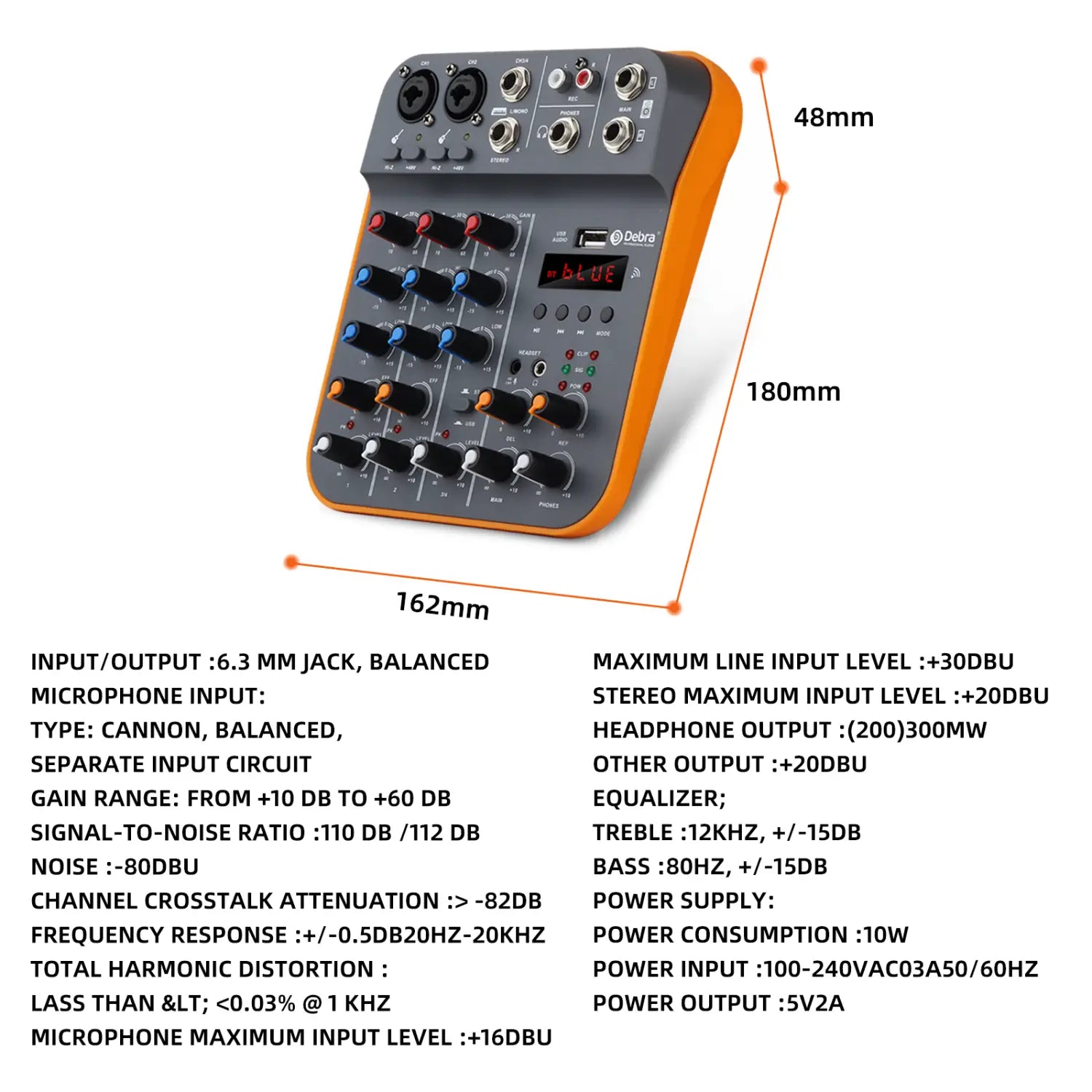 IKGE D4M Mini 4-Channel Audio Mixer DJ Console with Reverb Bluetooth 5.0 USB Sound Card 48V for PC Recording Karaoke
