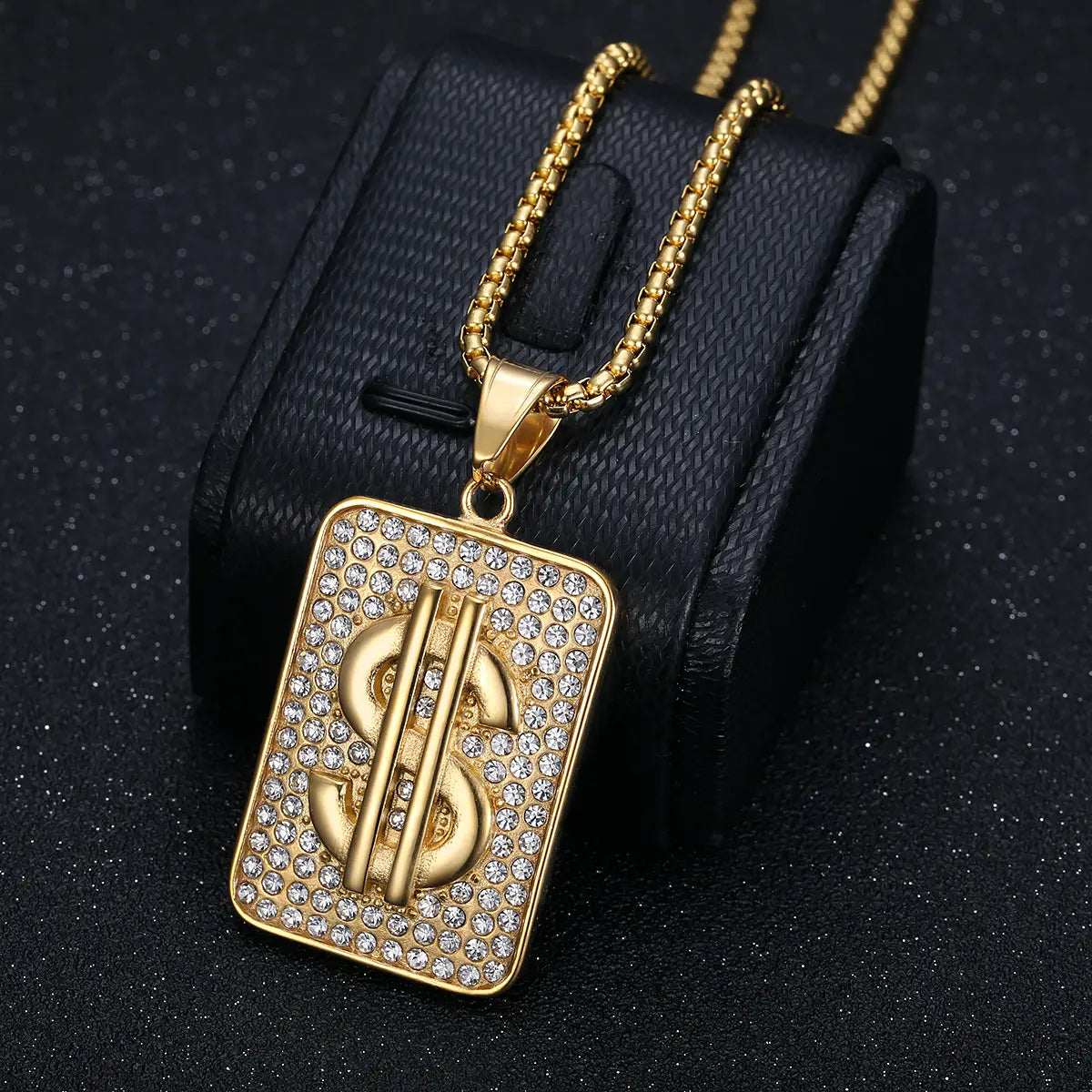 Hip Hop Iced Out Dollar Sign Money Pendant Male Stainless Steel Rapper Necklace for Men Party Waterproof Jewelry