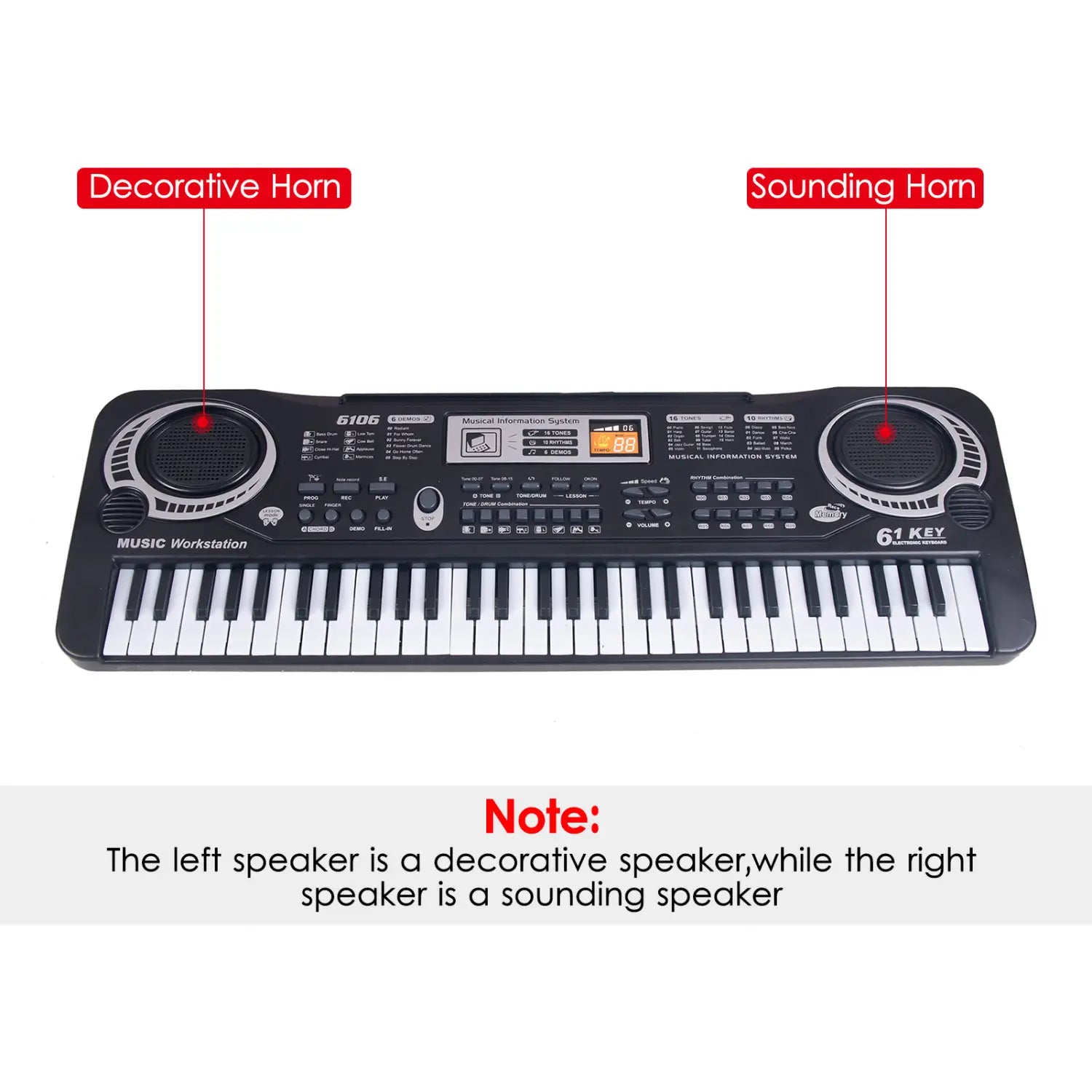Black Electronic Keyboard 61 Keys Black Digital Music Electronic Keyboard Electric Piano Kids Musical Instrument