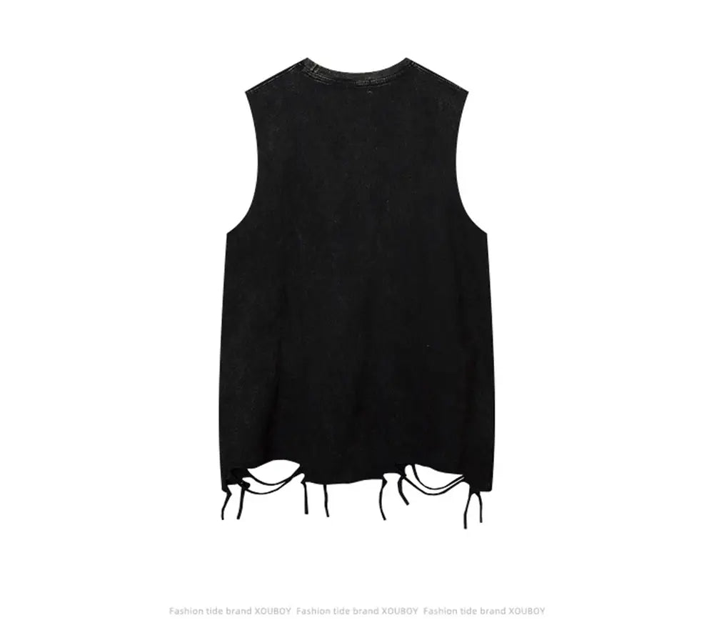 Hip Hop Fashion Tank Tops Men’s Graffiti Printed Necklace Sleeveless T-Shirt Ripped Hole Harajuku Dancing Tops Streetwear