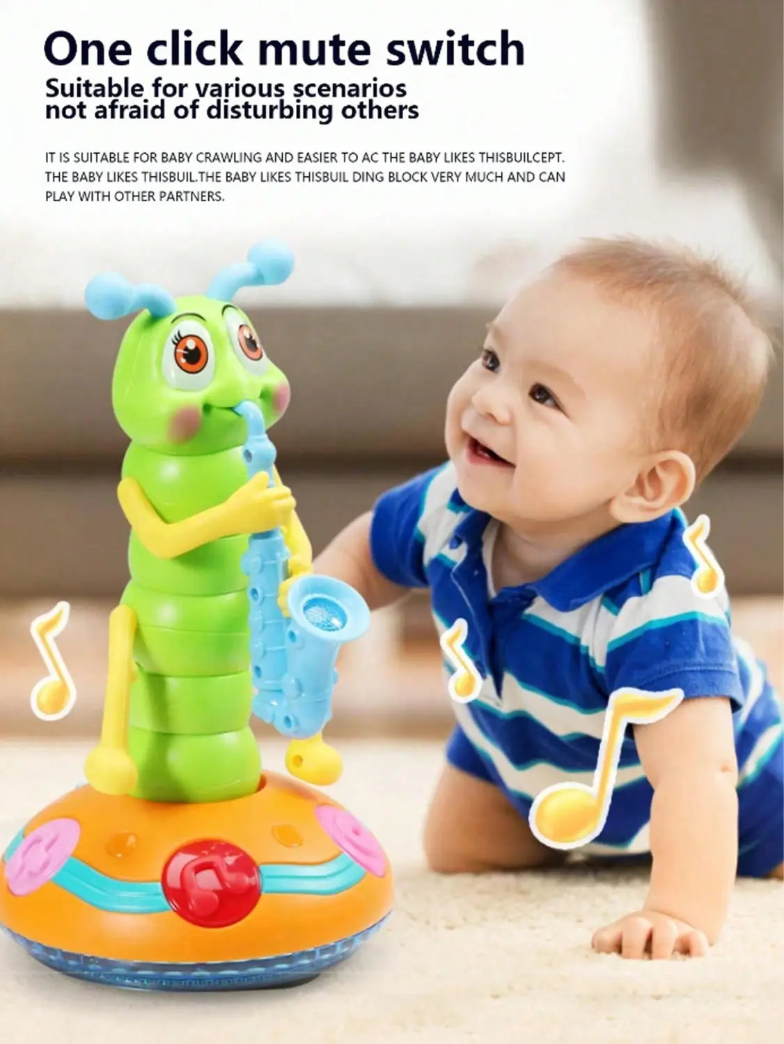1pcs Children’s Electric Caterpillar Saxophone Toys,Dancing Saxophone Caterpillar,LED Light Caterpillar Saxophone Toy Wriggle Ca