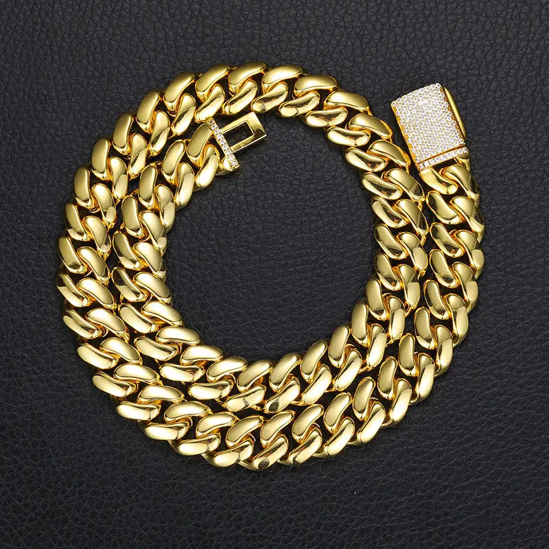 12-20mm wide Hip Hop Bling Iced Out Round Cuban Miami Link Chain Necklaces for Men Rapper Jewelry Gold Silver Color