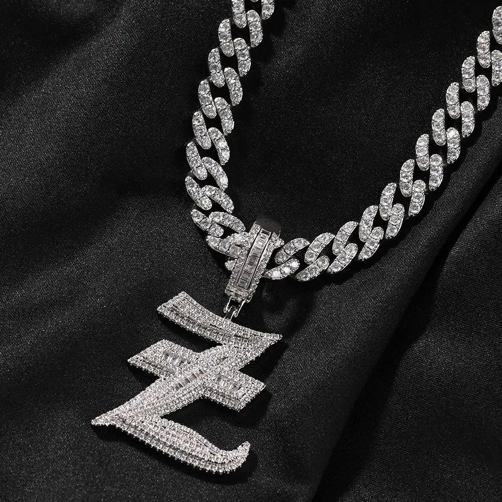 Hip Hop Micro Paved 5A+ Cubic Zirconia Bling Iced Out Old English Single CZ Letter Pendants Necklace for Men Rapper Jewelry