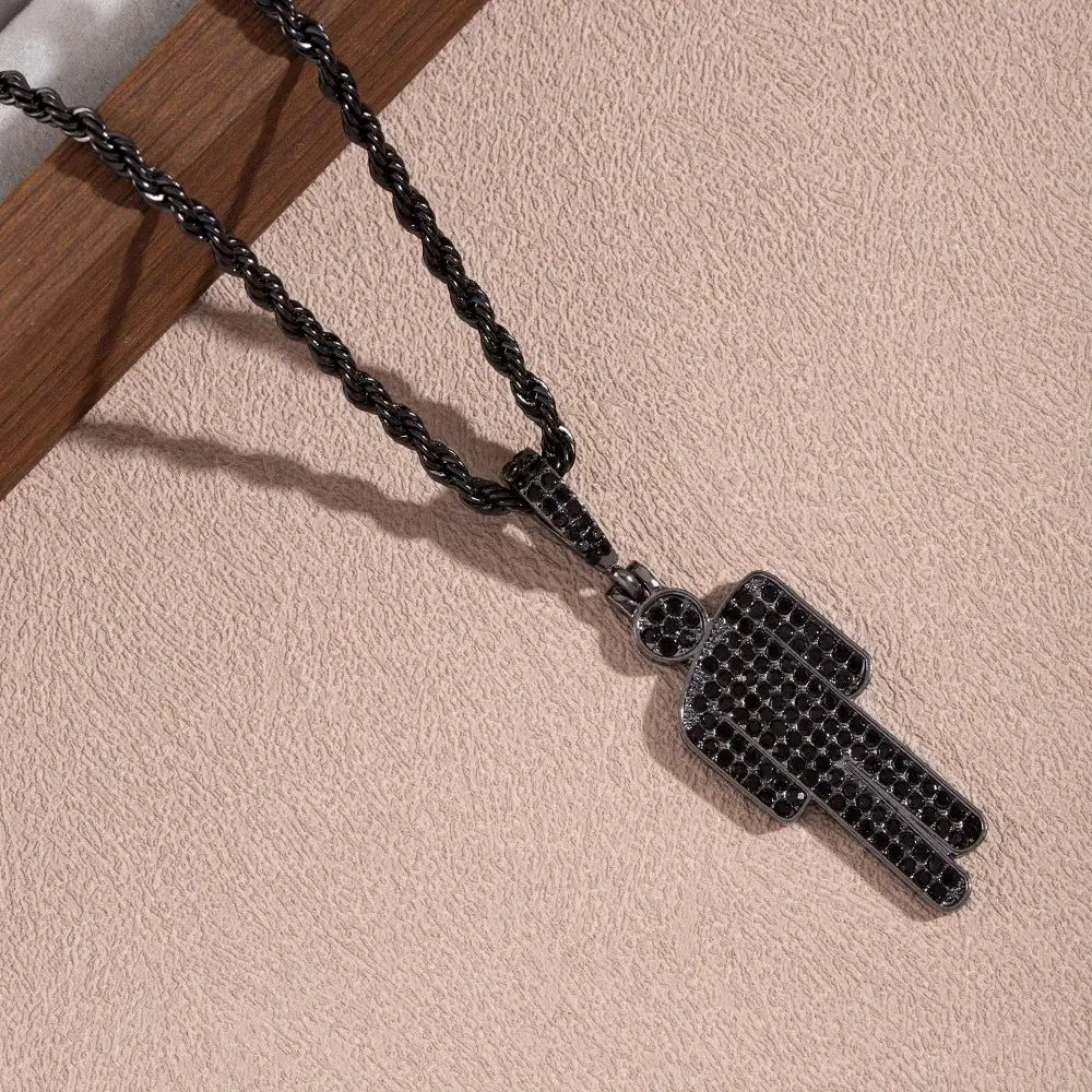 Luxury Hip Hop Necklace Stainless Steel Skew Head Zircon Couple Pendant Necklace Full of Zircon Pendant Street Fashion Necklace