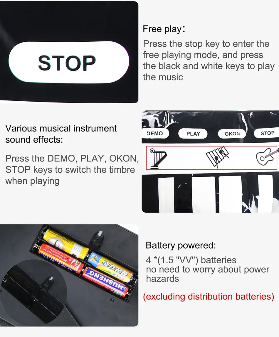 180x72cm Children Musical Toys Play Piano Keyboard Mat Music Instrument Game Carpet Multifunction Educational Toys For Kids Gift