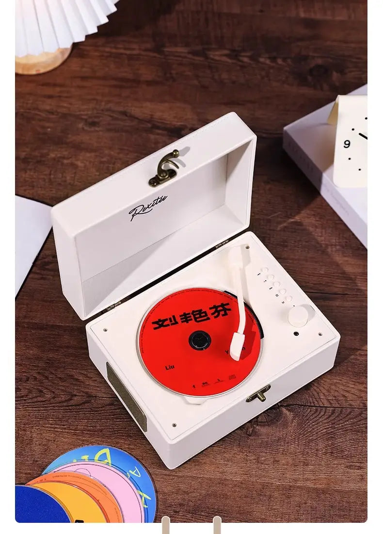 Vintage Leather CD Player Two-way Bluetooth 5.0 Built-in Speaker Portable Rechargeable CD Music Player USB Lossless Player