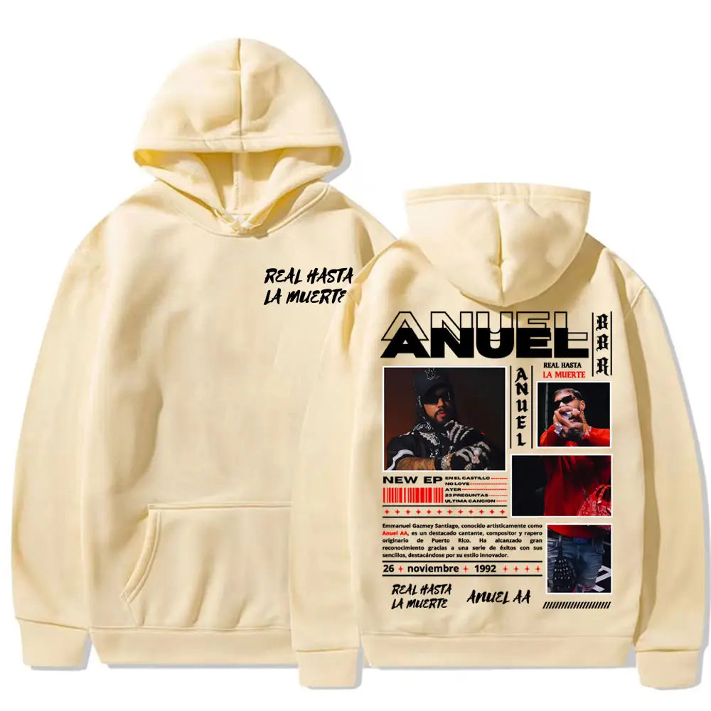 Rapper Anuel AA Real Hasta La Muerte pattern printed hoodie Autumn/winter new men’s fashionable hip-hop casual hoodie