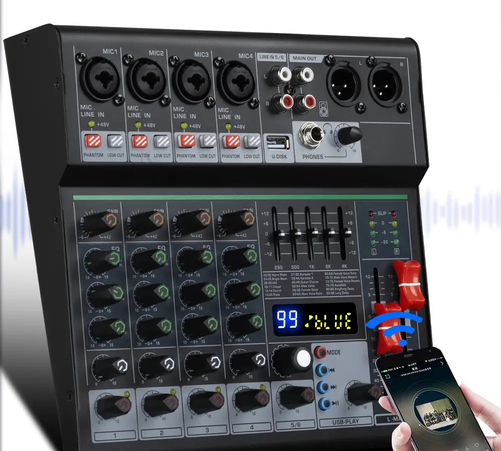 Professional DJ Party High Quality Music Recording Singing 6 Channel Audio Mixer Console