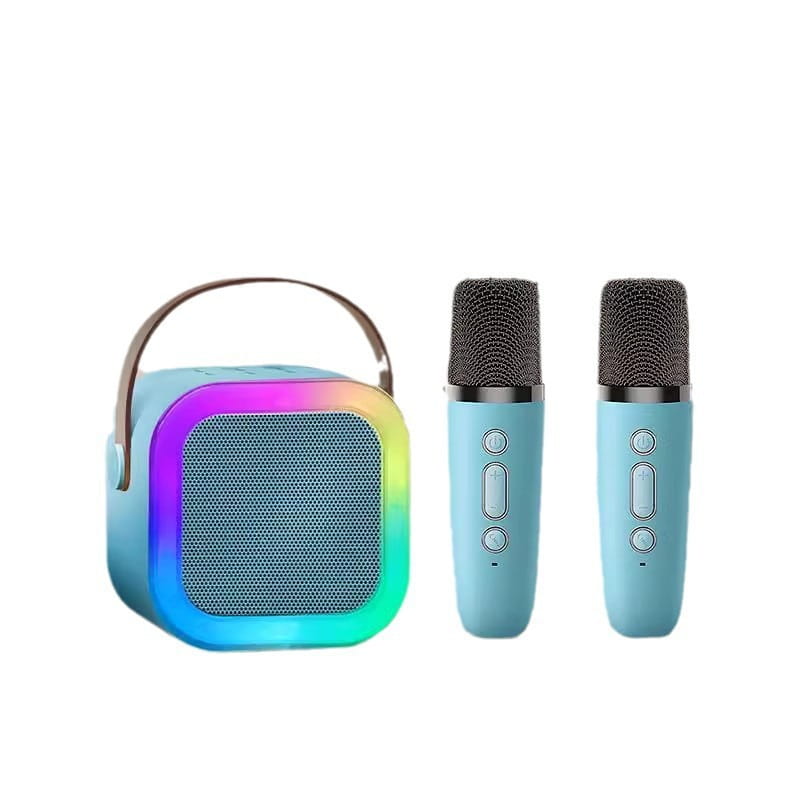 K12 Portable Karaoke Speaker with Microphones RGB LED Lights Deep Bass Long Battery Life for Family