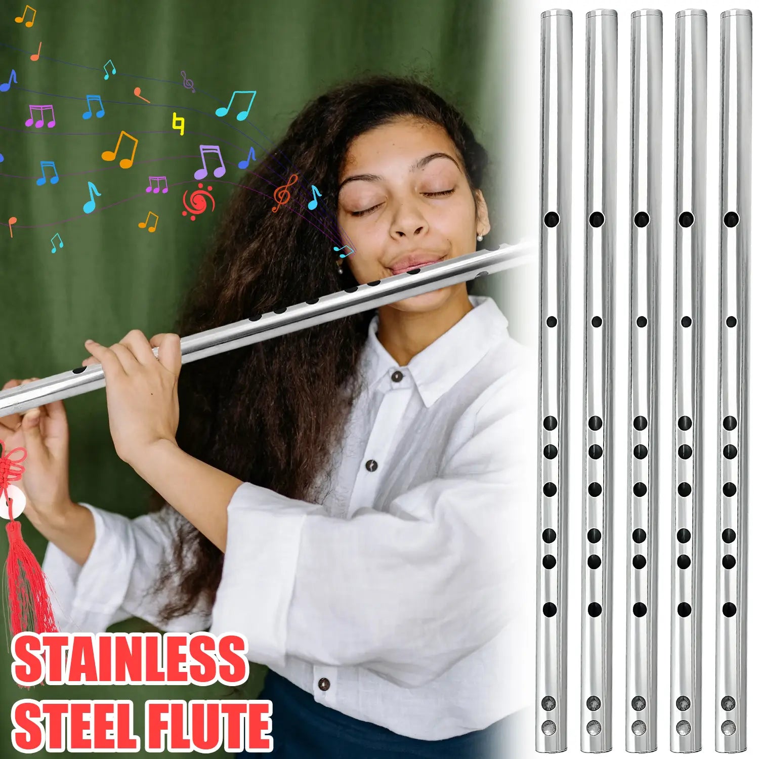Professional Stainless Steel Flute for Music Learners Beginners Adults Kids Durable Mildew Resistant Easy Play Wind Instrument