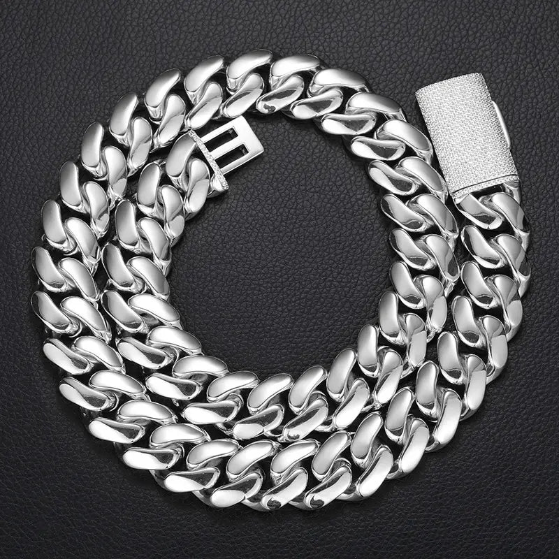 12-20mm wide Hip Hop Bling Iced Out Round Cuban Miami Link Chain Necklaces for Men Rapper Jewelry Gold Silver Color