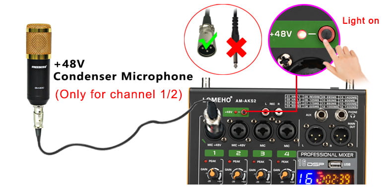 Professional 4 Channel Audio Mixer with UHF Wireless Microphone USB Bluetooth Karaoke System Sound Mixing Console LOMEHO AM-AKS2
