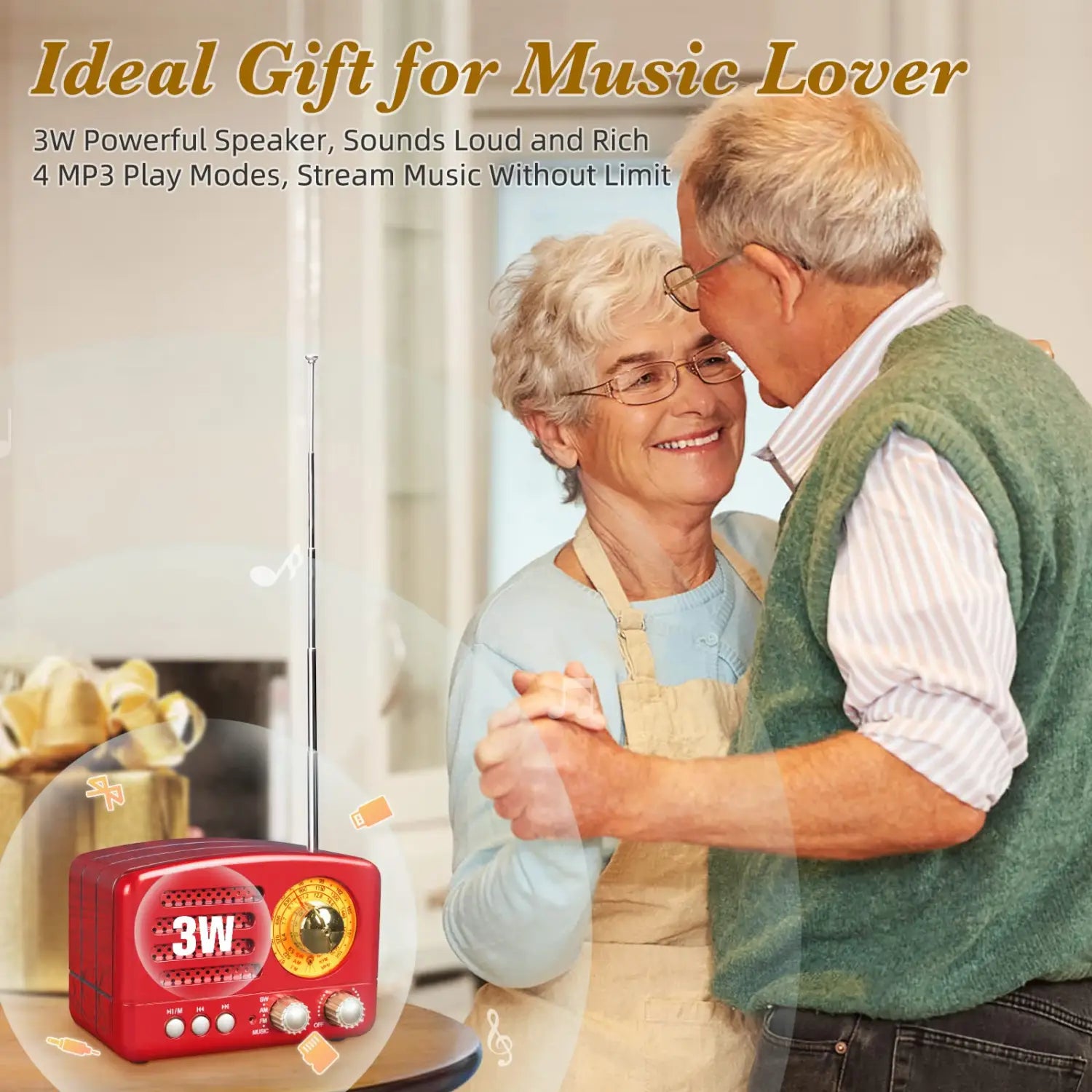 PRUNUS J-160 Classical Retro FM AM Desktop Radio Receiver Rechargeable Portable MP3 Radios Stereo 3W Bluetooth Speaker AUX USB