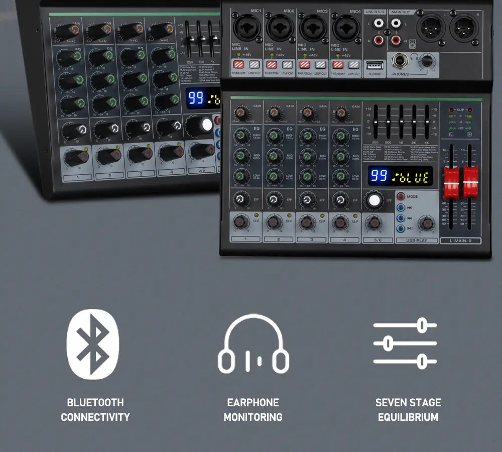 Professional DJ Party High Quality Music Recording Singing 6 Channel Audio Mixer Console