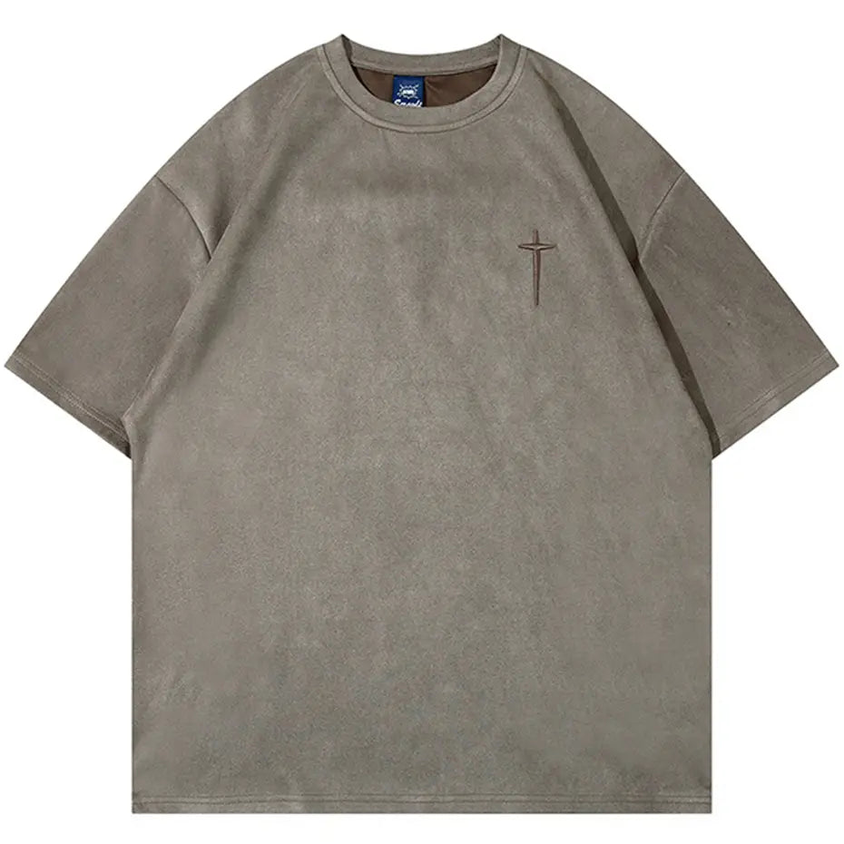 Hip Hop Suede T Shirts Letter Embroidery Oversized Harajuku Streetwear Tshirts 2023 Men Summer Loose Casual Tee Shirt Tops
