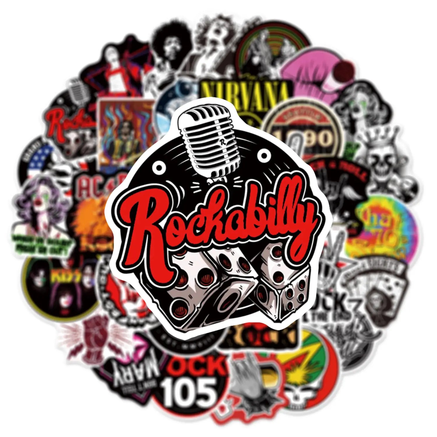 54Pcs Rock Stickers Music Retro Rock Band DIY Stickers Scrapbooking Phone Luggage Skateboard Waterproof Decals
