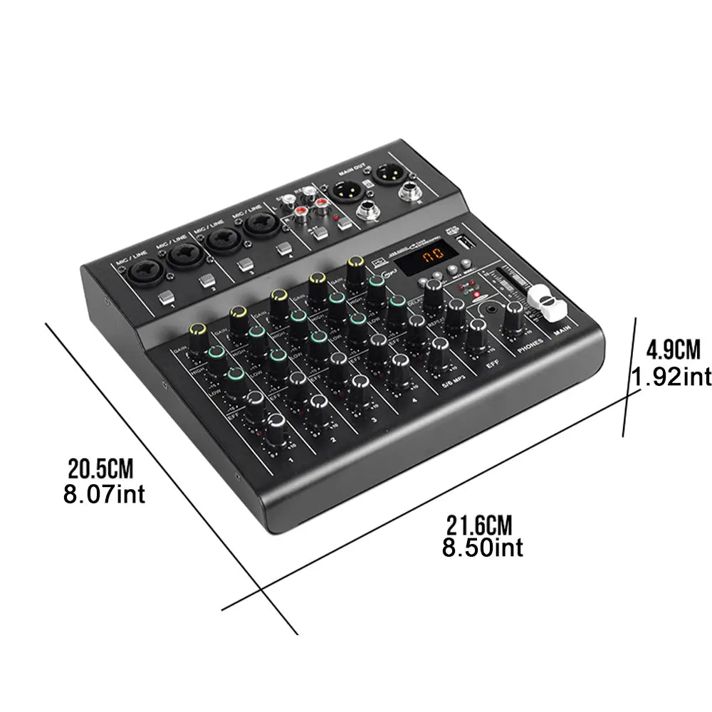 Professional 6 channel Audio mixer DJ karaoke Mixing Console With USB Interface Sound Card BT 48V for Karaoke Party PC Recording