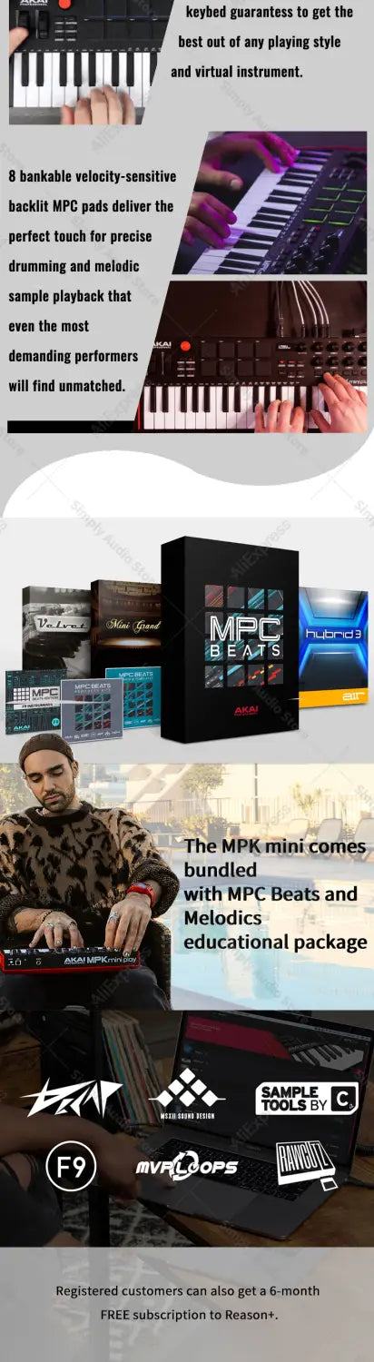 akai professional mpk mini play mk3 plus midi keyboard piano arranger music controller