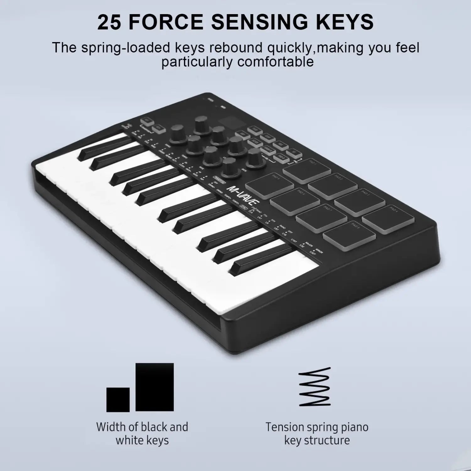 25-Key MIDI Control Keyboard Mini Portable USB Keyboard MIDI Controller with 25 Velocity Sensitive Keys 8 RGB Backlit Pads