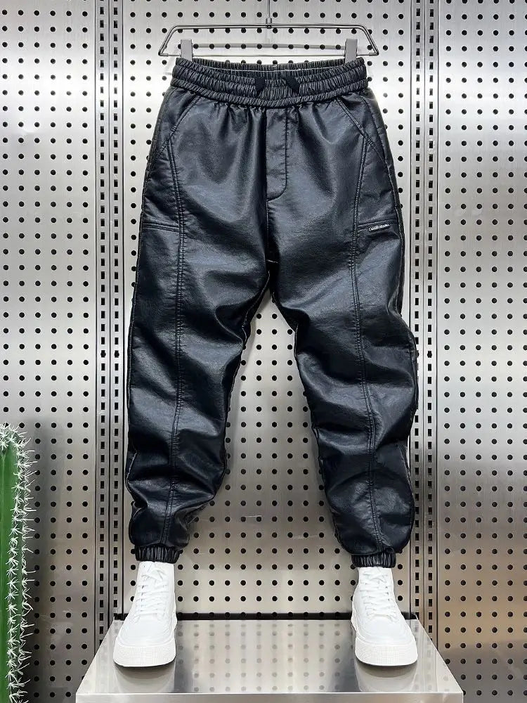 Trendy Motorcycle Leather Pants Men’s Hip Hop Harem Loose Trousers Outdoor Jogger Sweatpants Luxury Brand High Quality Clothing