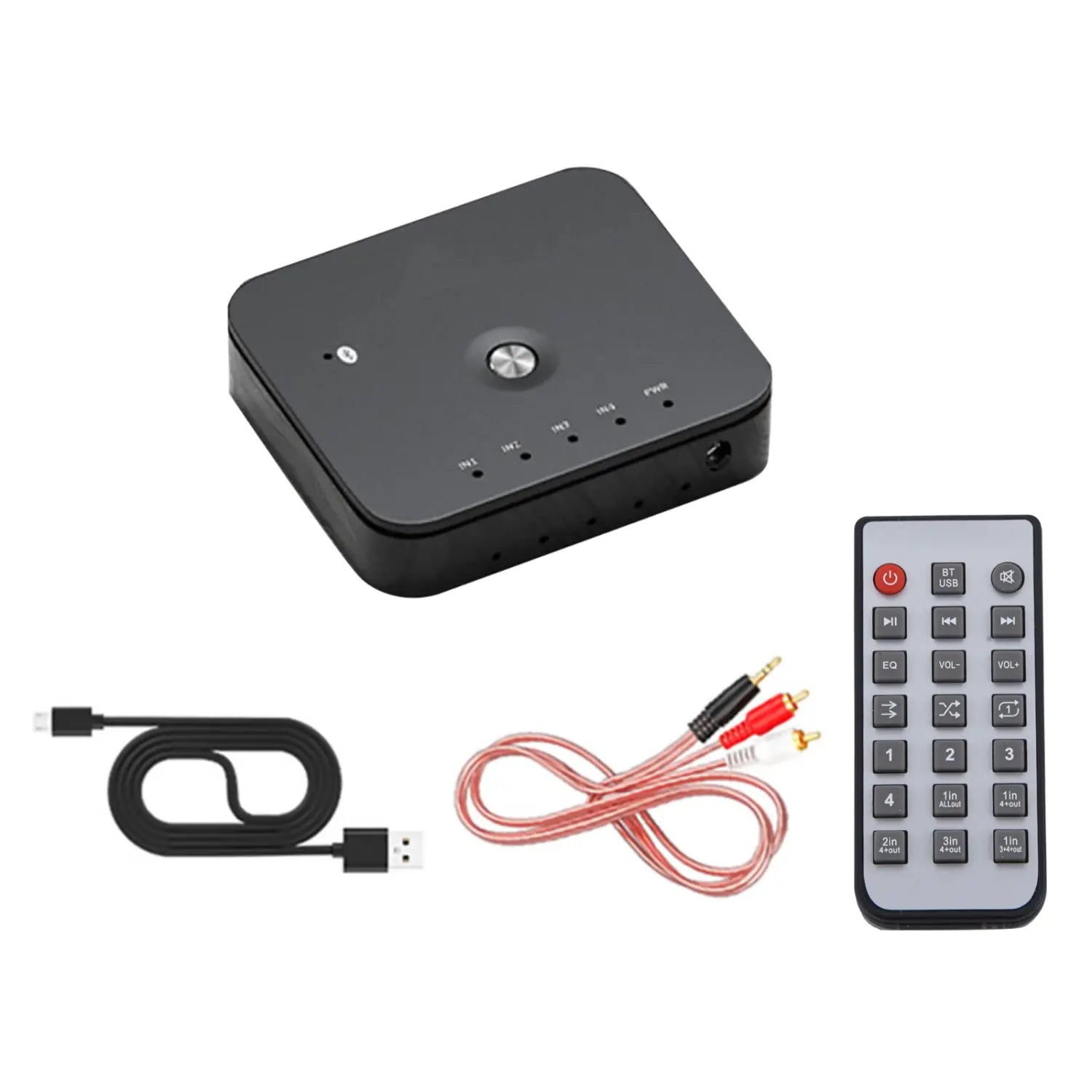 HIFI 4 Port 3.5mm Stereo AUX Audio Switcher 4 in 1 out Wireless Music Bluetooth 5.0 Audio Receivers Remote Control For Laptop PC