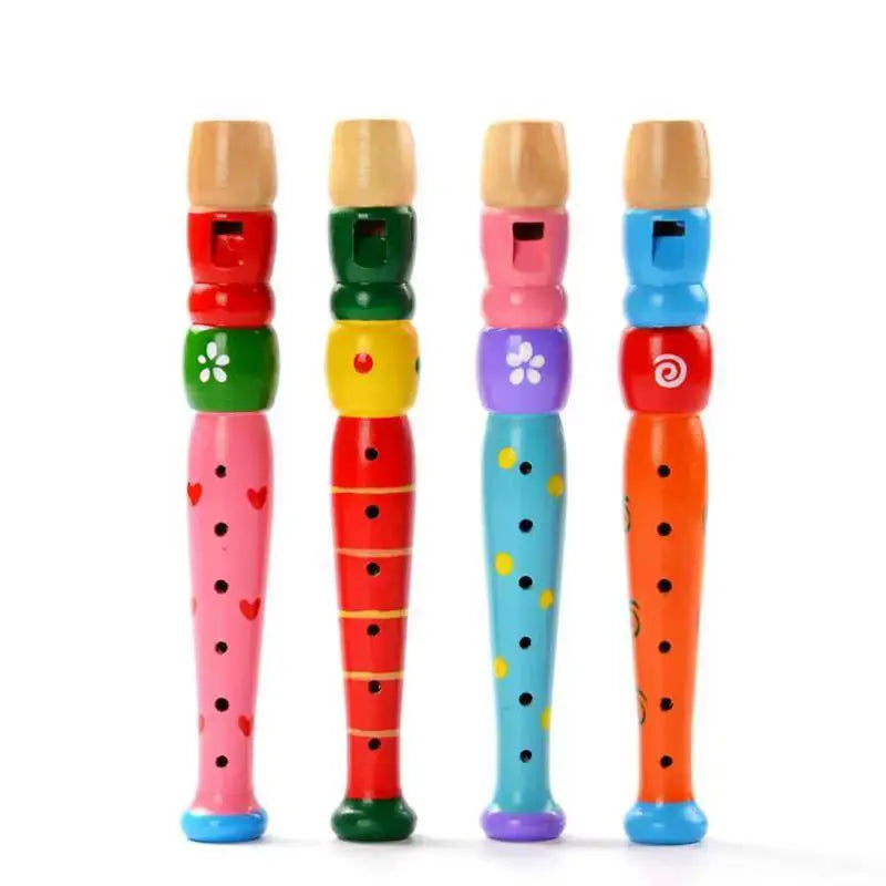 Wooden Cartoon Piccolo & Harmonica Children 6-Hole Flute 16-Hole Harmonica Toys Musical Instrument Toys Early Music Education