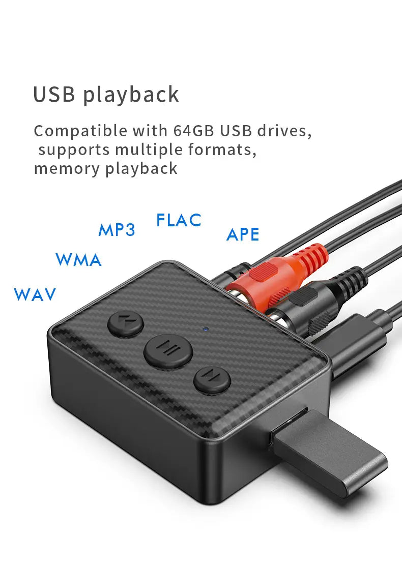 Wireless Audio Receiver Bluetooth 5.4 Stereo Music Adapter Support 3.5mm AUX RCA U-Disk Playback For Car Speaker Amplifier Kit