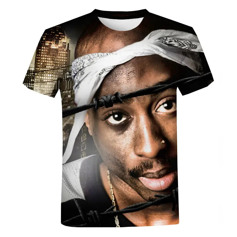 Rapper 2PAC Hip Hop Oversized T-shirt for Men Summer Casual Fashion Harajuku Street Round Neck Tops Short Sleeves T Shirt
