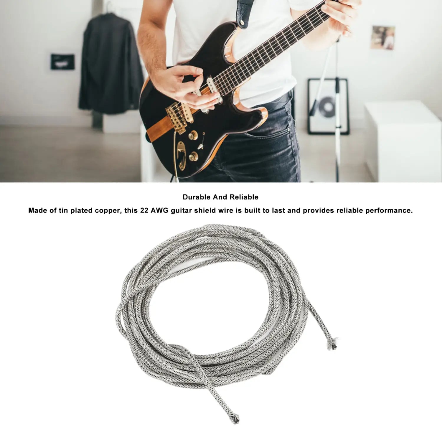 Guitar Shield Cable Wire Single Conductor 3m Long 22 AWG Braided Shield Cable Guitar Wire