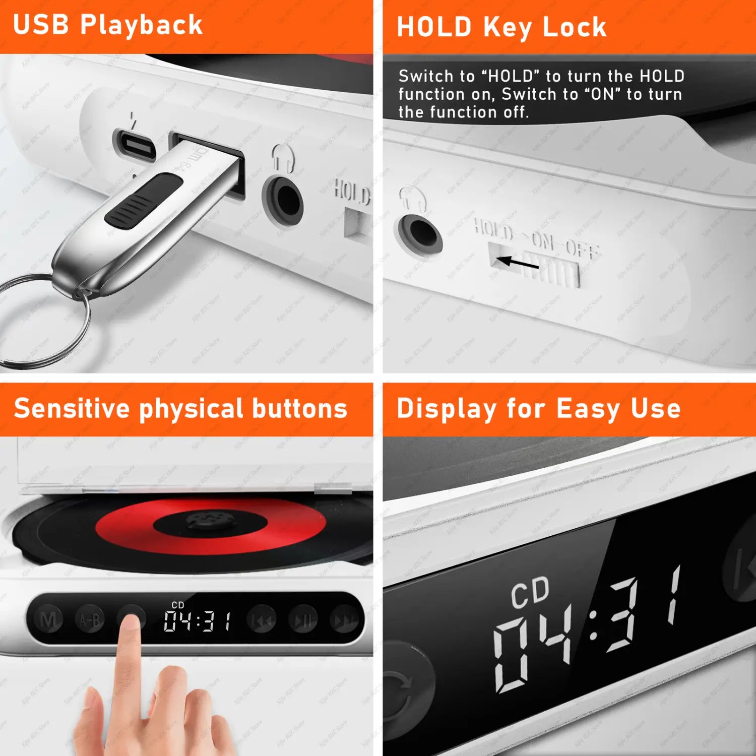 Portable CD Player Bluetooth Speaker Stereo CD Players LED Screen Wall Mountable CD Music Player with IR Remote Control FM Radio
