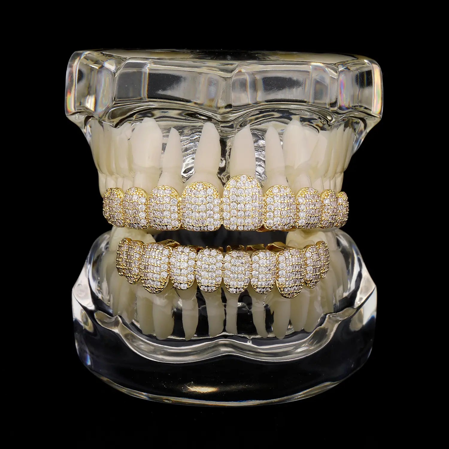 RACHELZ Hip Hop 10/10 Iced Out CZ Stone Teeth Grillz Punk Rapper Cubic Zirconia Tooth Caps For Women Men Jewelry Christmas Gift
