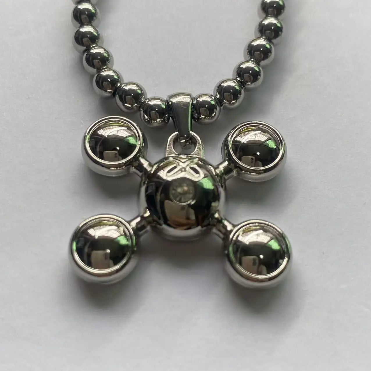 Hip-hop Style Stainless Steel Round Bead Chain Rapper Necklace a Niche Design Necklace Gift for Fashionable Men and Women