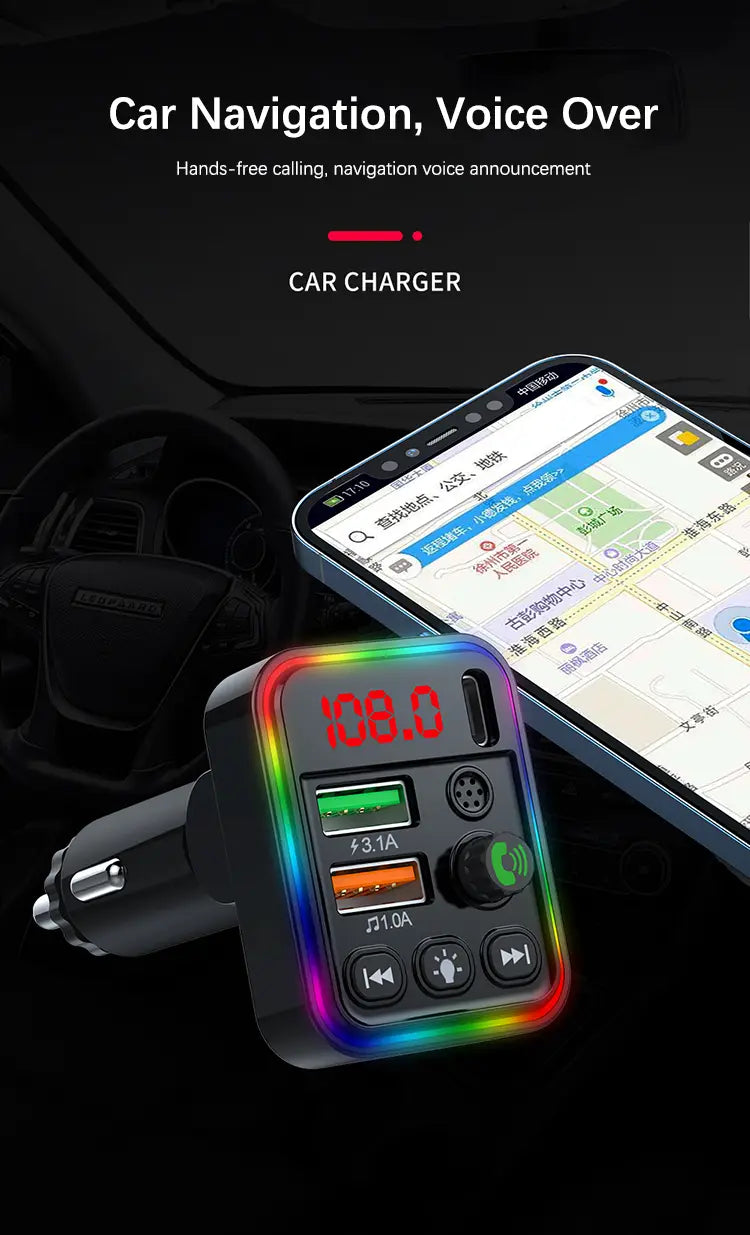 Car Bluetooth Adapter Type-C PD USB Car Quick Charger 5.3 FM Transmitter MP3 Music Player Handsfree Calling Audio Car Adapter