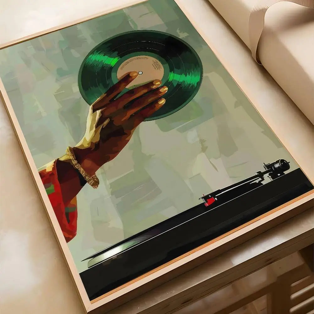 Hip Hop Fashion Black DJ Hand Turned Vinyl Record Music Art Poster Bar Restaurant Home Room Wall Decoration Paintings