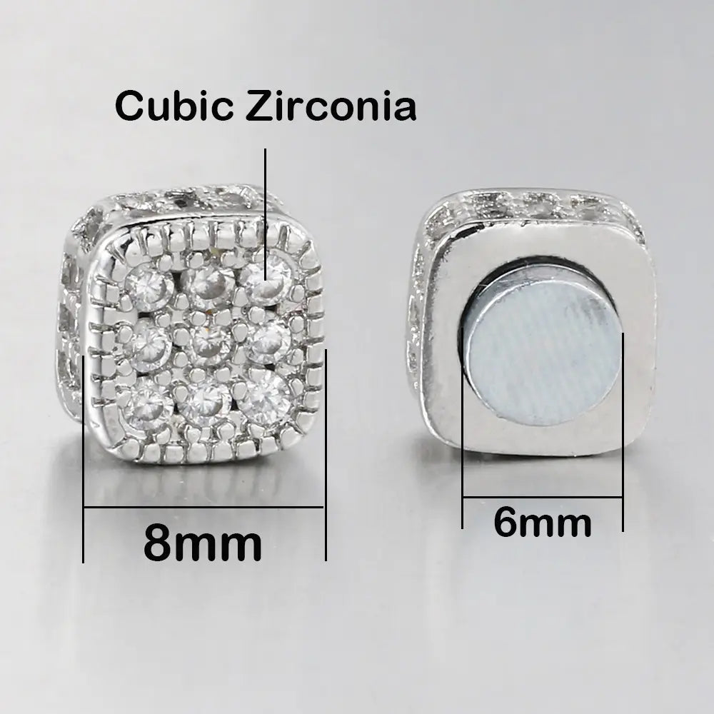 Hip Hop Punk Strong Magnetic Ear Clip For Men Iced Out Zircon Silver Color Fake Piercing Magnet Earrings Women Gifts OHE127-5