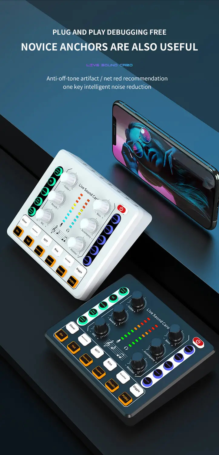 Live Sound Card Studio Record Professional Soundcard Bluetooth Microphone Mixer Voice Changer Live Streaming Audio Mixer Karaoke
