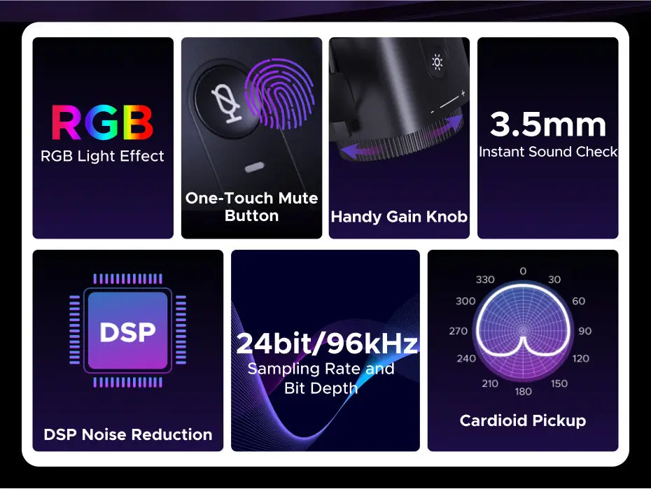 UGREEN USB Microphone with Touch Mute Button and RGB Lighting Suitable for PC Mac Gaming Karaoke Recording Streaming Podcasting