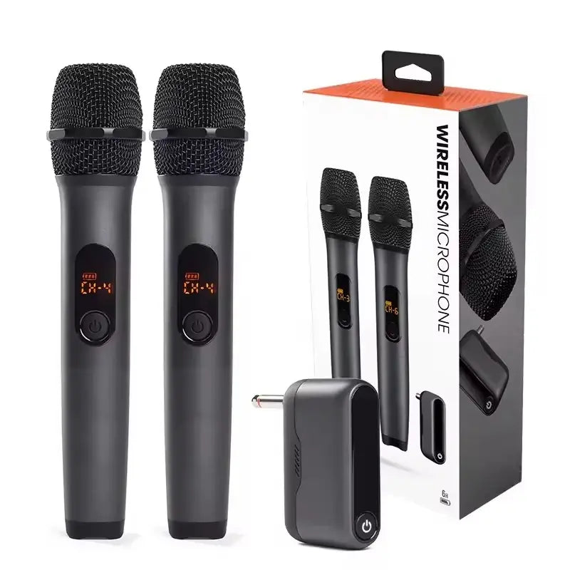 Wireless Microphone UHF 2 Channel Karaoke System With Rechargeable Receiver Cordless Handheld Mic For Church Party Speaker