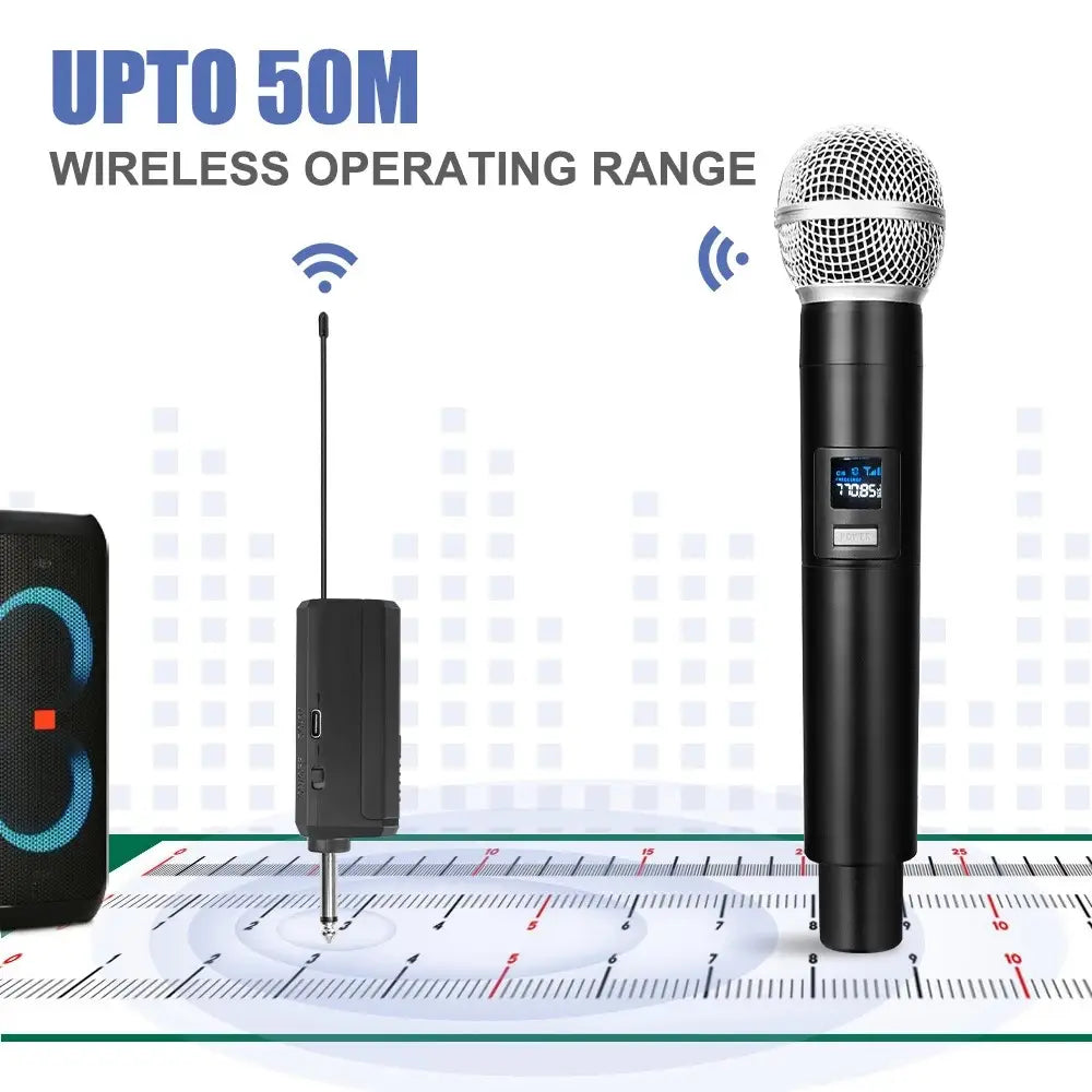 Wireless Microphone Dynamic Handheld Microphones Karaoke Microphone Mic with Rechargeable Receiver for Wedding Party Church Club