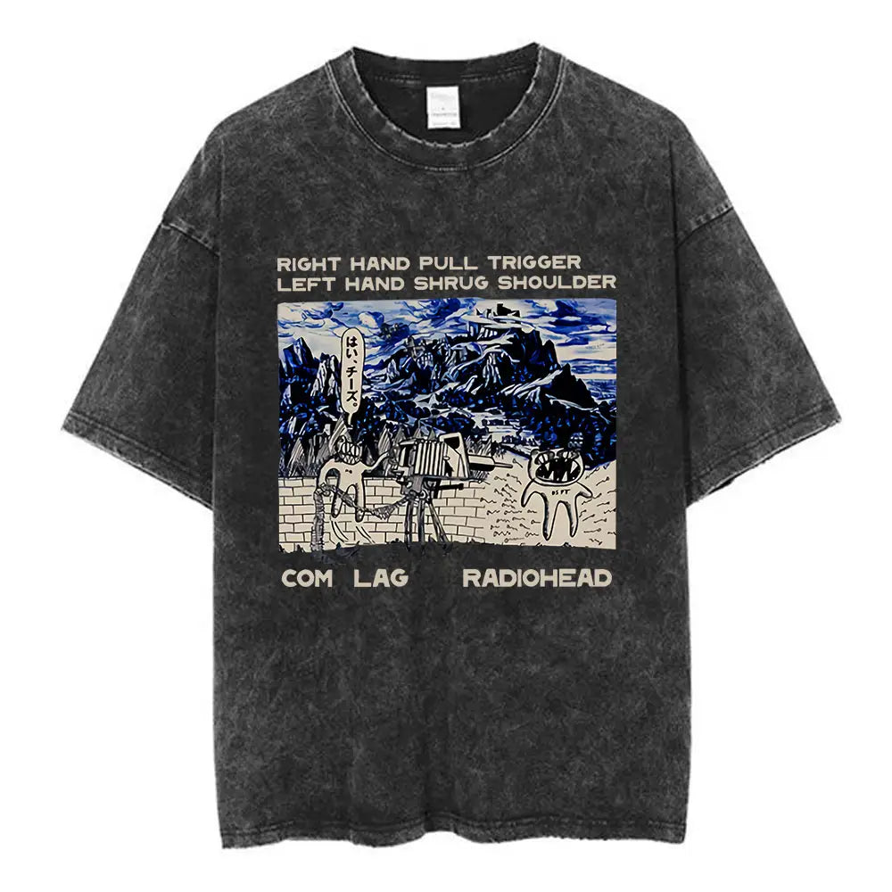 Rock Band Hip-Hop Retro T-Shirt Radiohead Hip-Hop Music Short Sleeve Fashion Summer Loose T-Shirt Basic Top