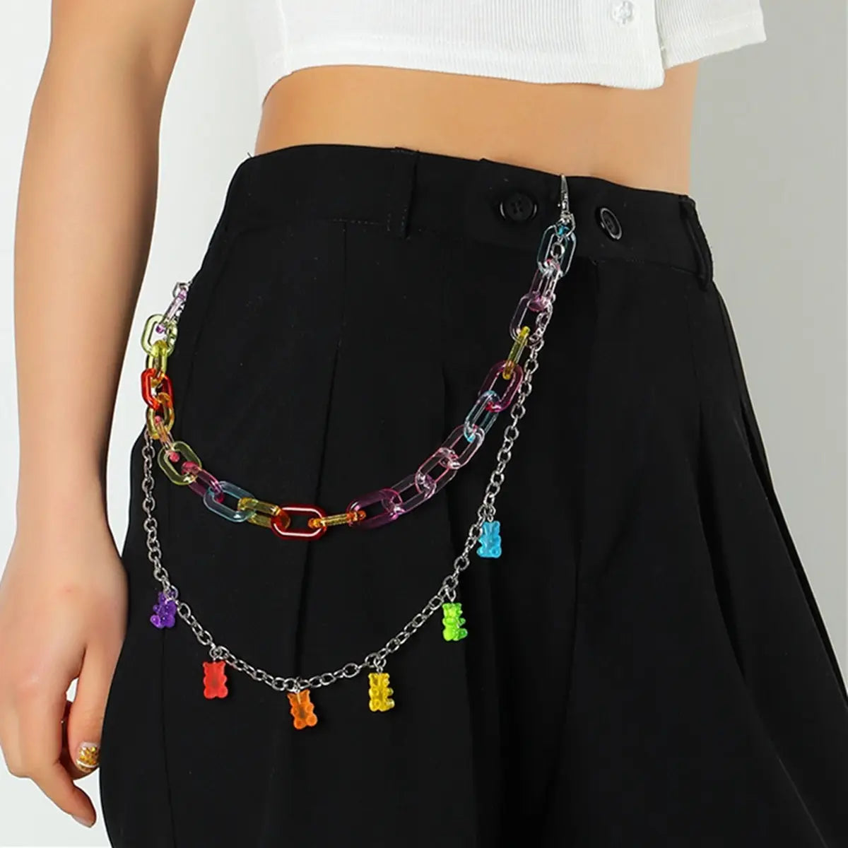 Bohemian Rainbow Resin Chain Keychains Men Women Hip Hop Waist Chain Multicolor Acrylic Flower Pants Trousers Chain Punk Jewelry