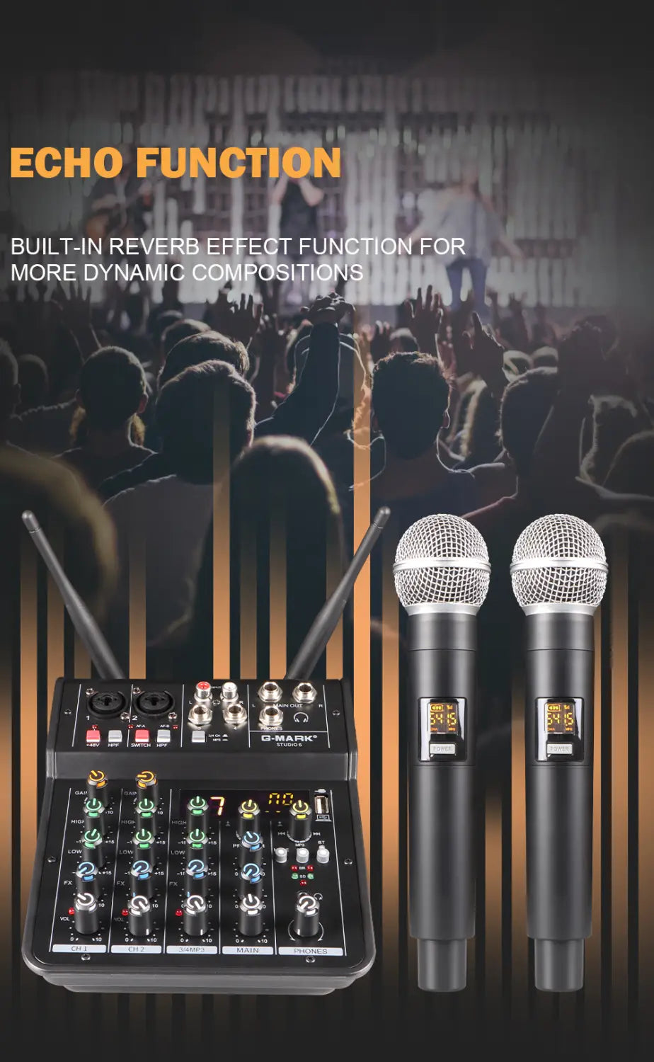 Audio Sound Mixer With Microphone G-MARK Studio 6 Bluetooth Portable DJ Console + 48V USB Interface Mixing Boards For Live