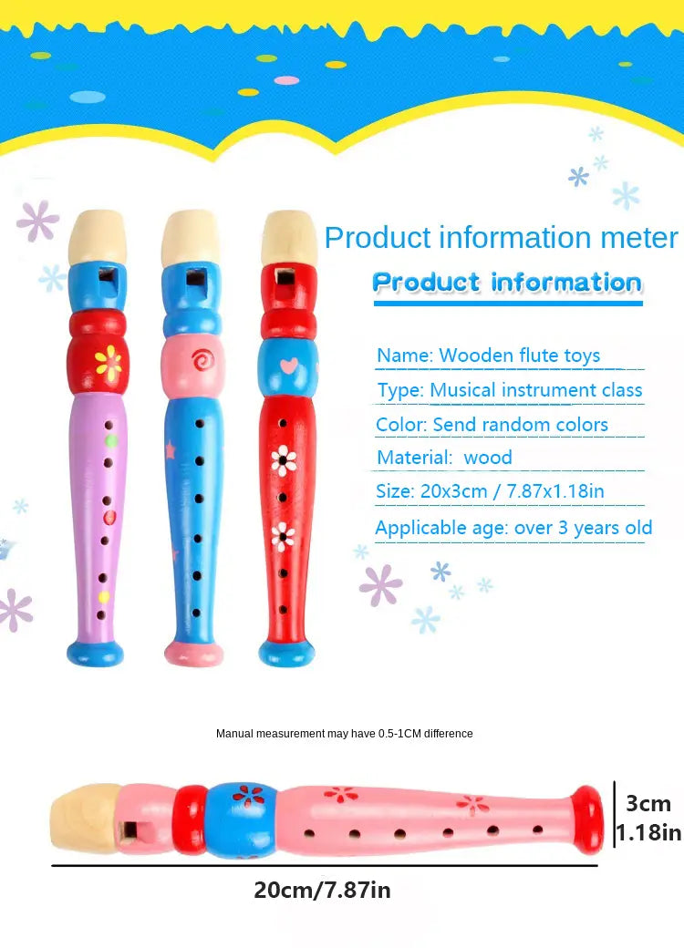 1pc 20cm/7.87in Colorful Wooden Flute Music Instrument Trumpet Buglet Hooter Kids Educational Learning Musical Toys for Children