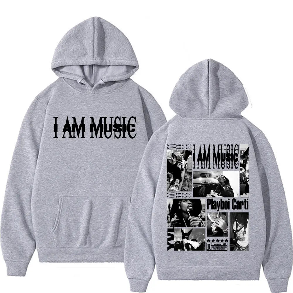 Rapper Playboi Carti I AM MUSIC Album Logo Hooded Men Fashion Gothic Hip Hop Street Sweatshirt Male Casual Fleece Comfort Hoodie
