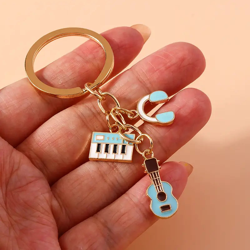 Aihua Alloy Metal Enamel Musical Instrument Piano Music Note Keychains For Women Girls DIY Handbag Pendant Music Keyrings
