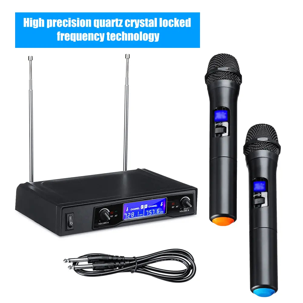 Karaoke Microphones UHF Professional 2 CH Cordless Dual Handheld Microphone Digital LCD Display Mic System Set for Party Wedding